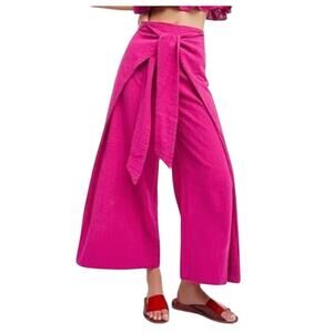 Free People S Hot Pink Fuschia Wide Leg Pull On Pants Tie Front Harem